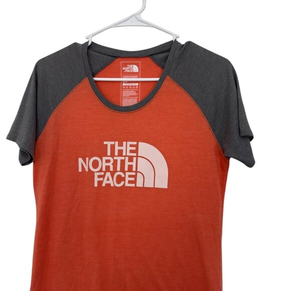 The North Face Womens Orange & Gray Raglan Short Sleeve Logo T-Shirt SZ Small - Picture 5 of 7